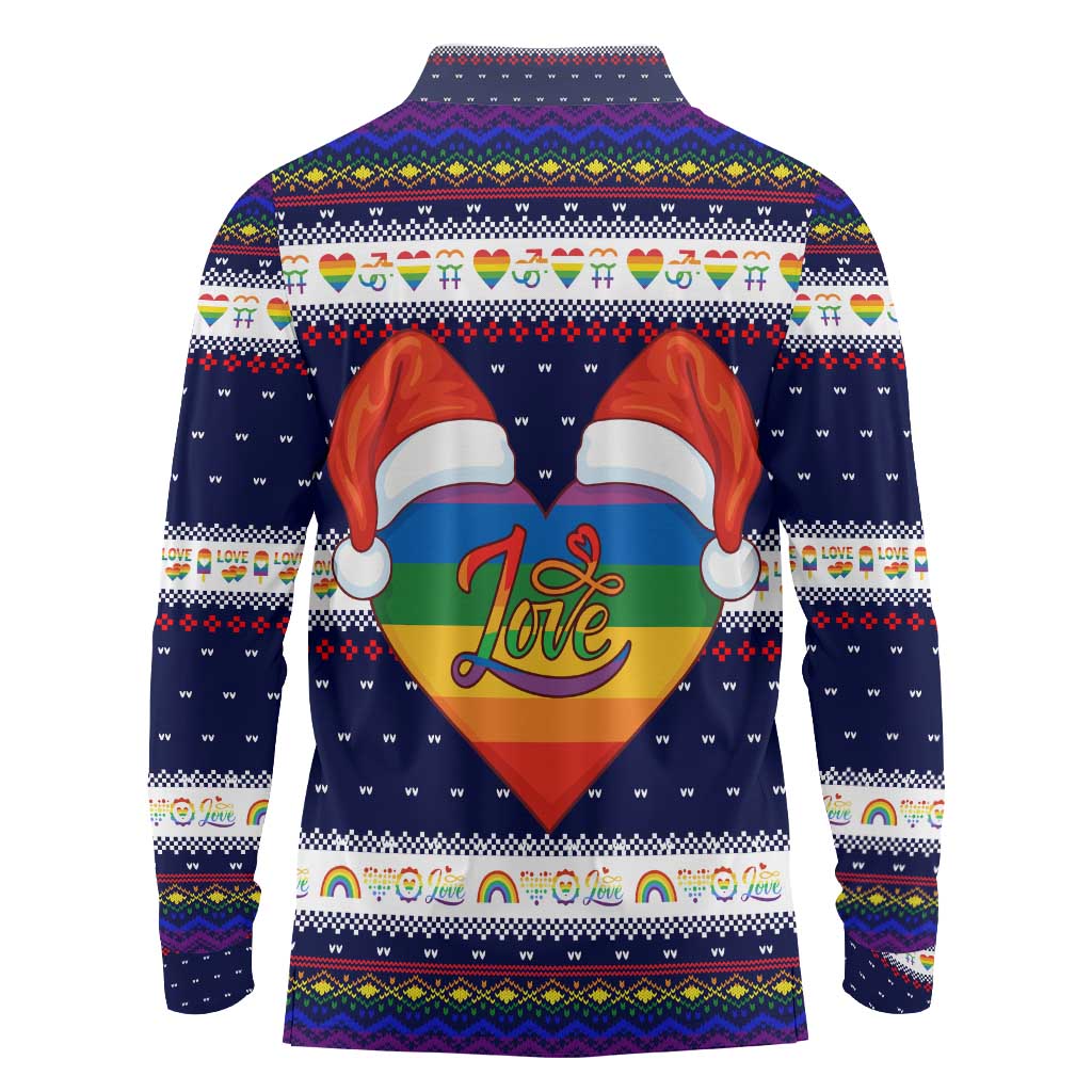 LGBT Heart Christmas Yall Christmas Long Sleeve Polo Shirt Xmas Holiday Patterns - Wonder Print Shop