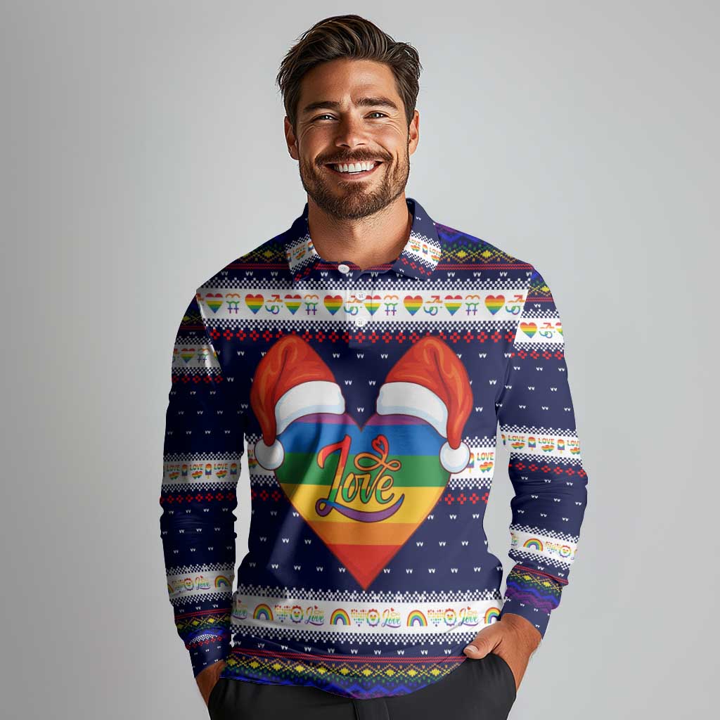 LGBT Heart Christmas Yall Christmas Long Sleeve Polo Shirt Xmas Holiday Patterns - Wonder Print Shop