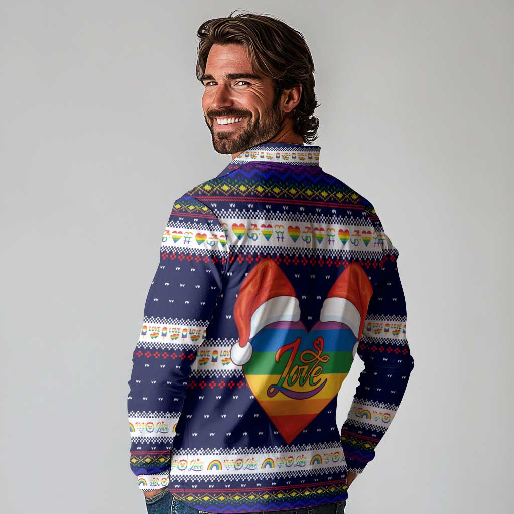 LGBT Heart Christmas Yall Christmas Long Sleeve Polo Shirt Xmas Holiday Patterns - Wonder Print Shop