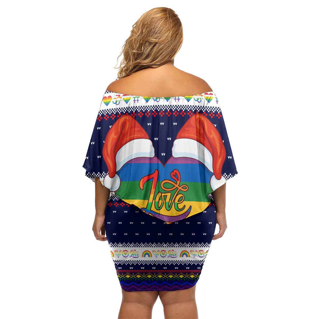 LGBT Heart Christmas Yall Christmas Off Shoulder Short Dress Xmas Holiday Patterns - Wonder Print Shop
