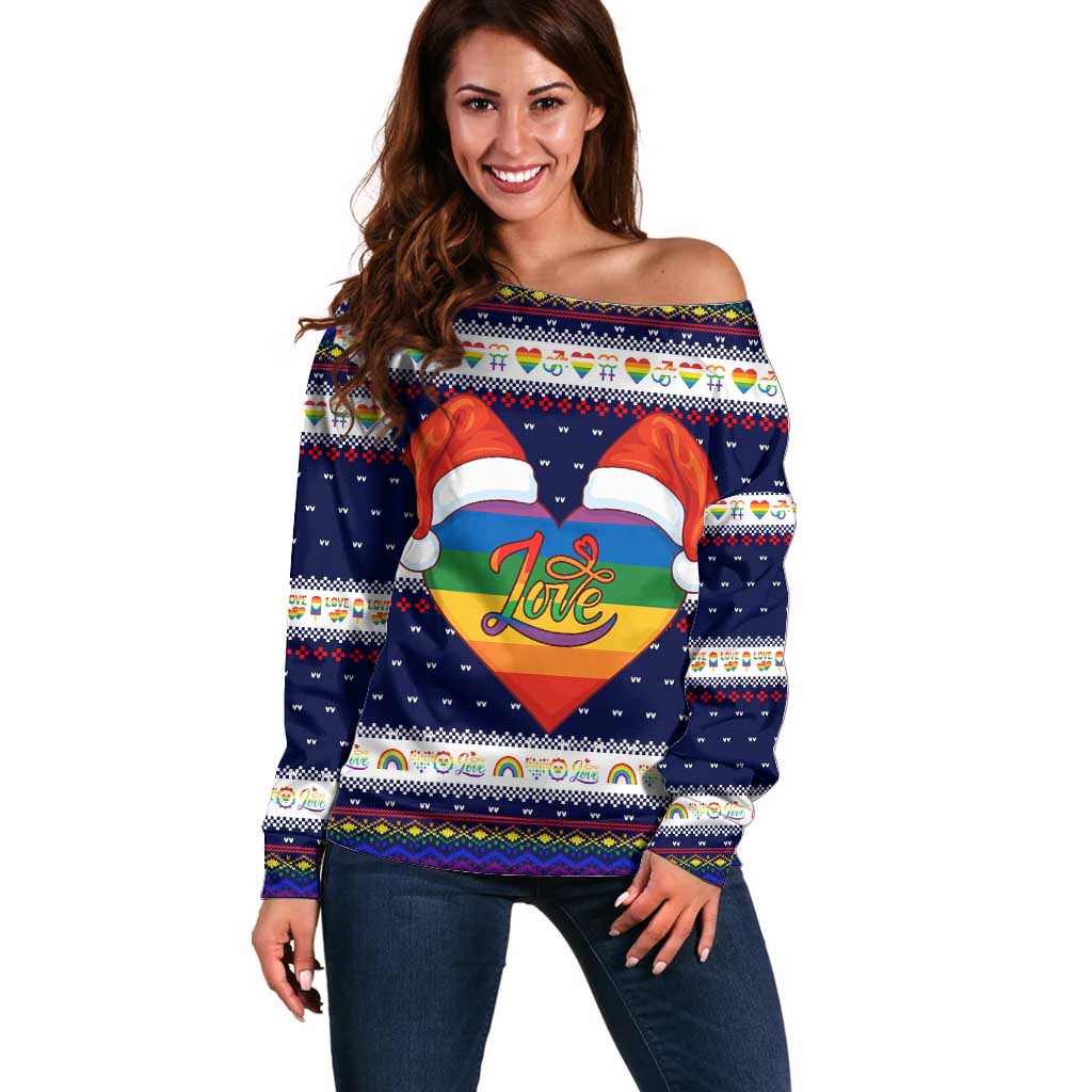 LGBT Heart Christmas Yall Christmas Off Shoulder Sweater Xmas Holiday Patterns - Wonder Print Shop