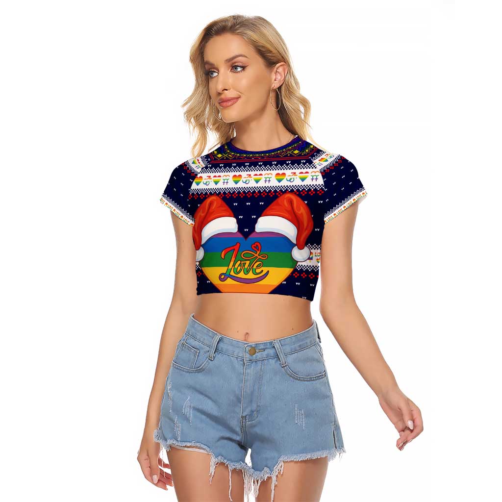 LGBT Heart Christmas Yall Christmas Raglan Cropped T Shirt Xmas Holiday Patterns - Wonder Print Shop
