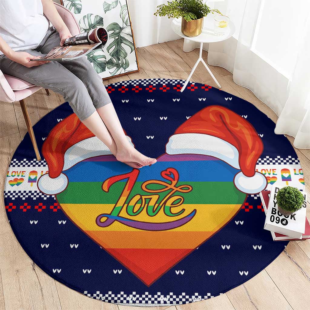 LGBT Heart Christmas Yall Christmas Round Carpet Xmas Holiday Patterns - Wonder Print Shop