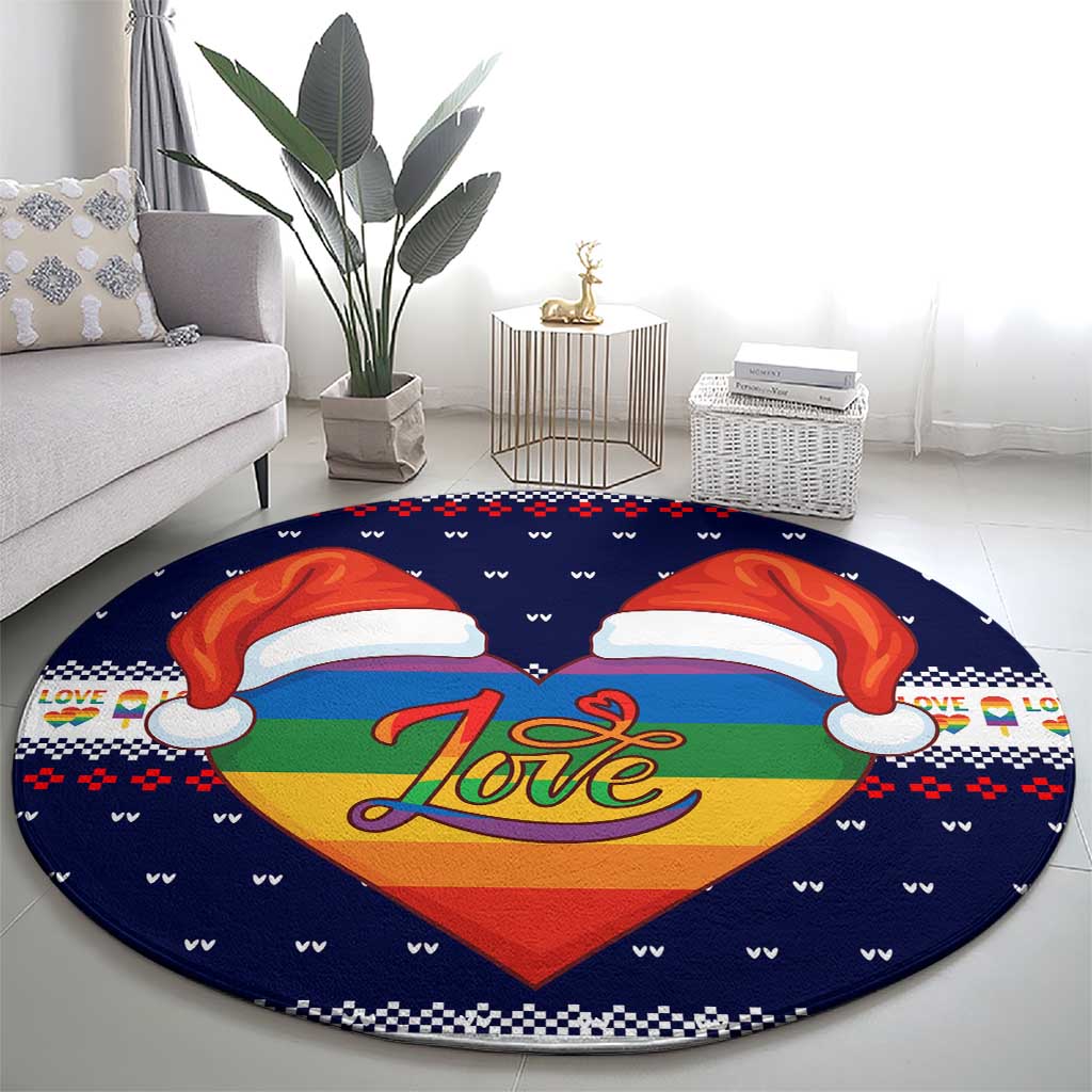LGBT Heart Christmas Yall Christmas Round Carpet Xmas Holiday Patterns - Wonder Print Shop
