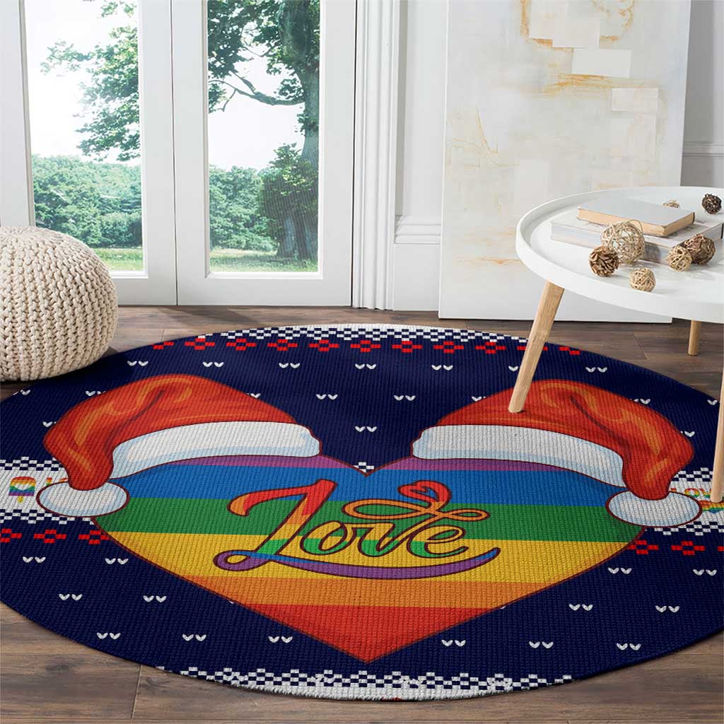 LGBT Heart Christmas Yall Christmas Round Carpet Xmas Holiday Patterns - Wonder Print Shop