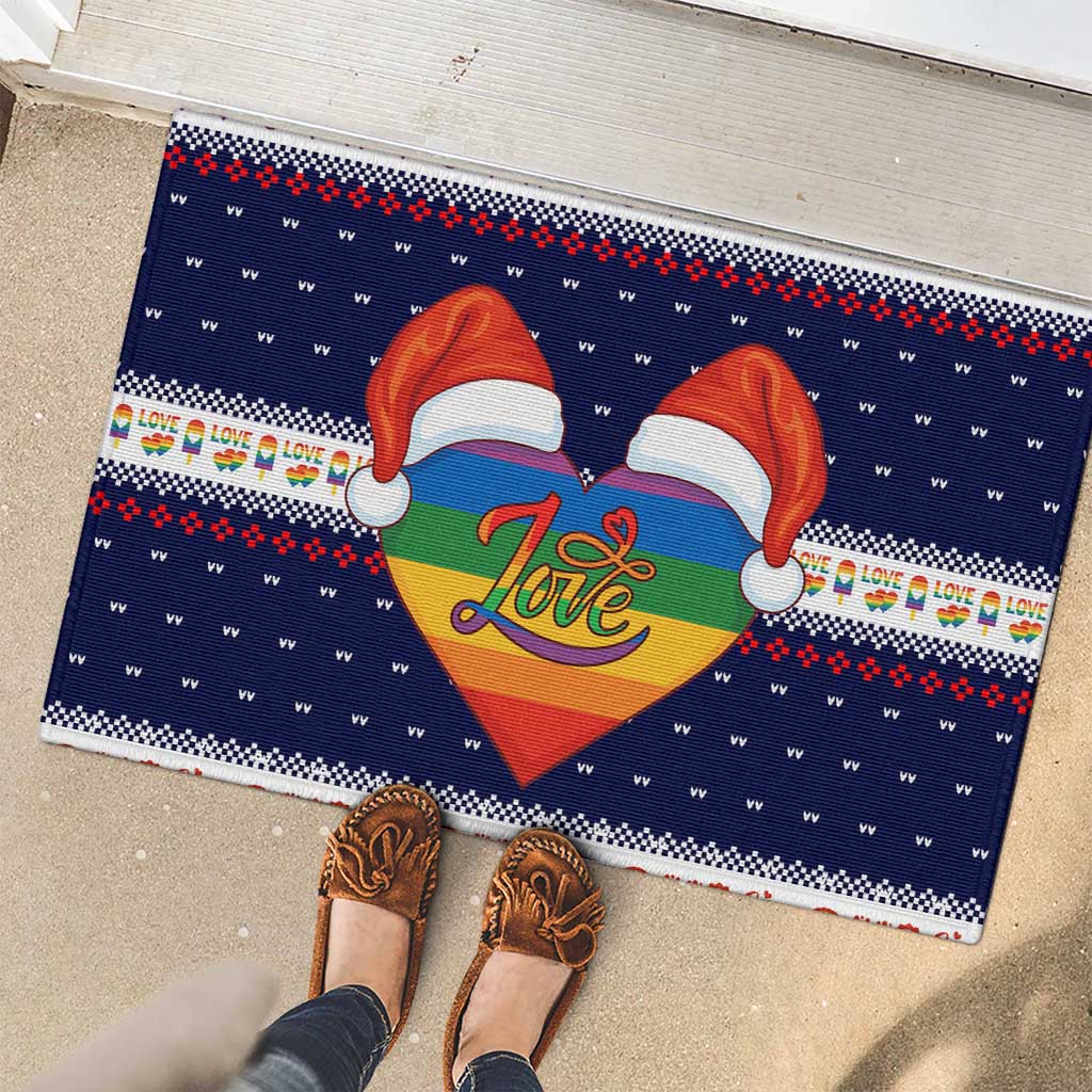 LGBT Heart Christmas Yall Christmas Rubber Doormat Xmas Holiday Patterns - Wonder Print Shop