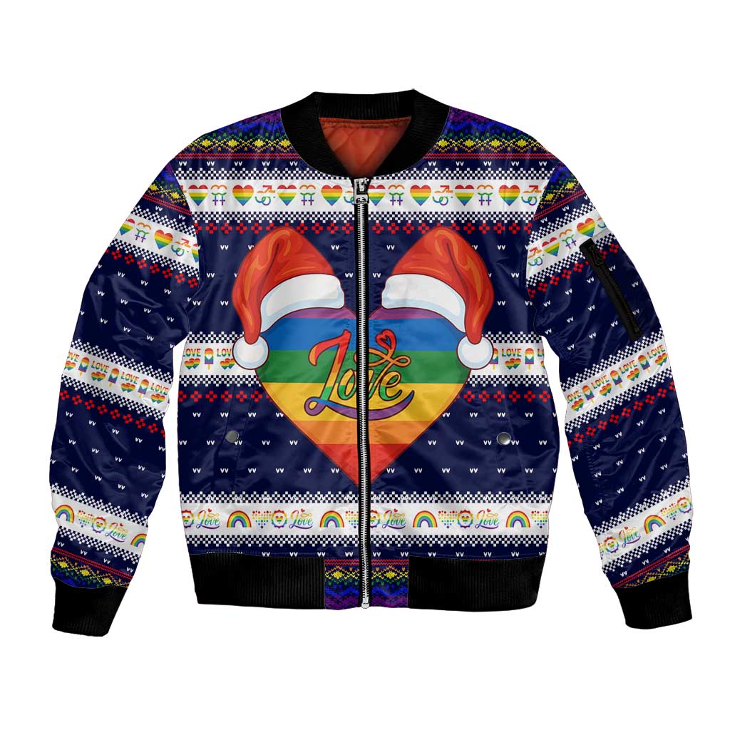 LGBT Heart Christmas Yall Christmas Sleeve Zip Bomber Jacket Xmas Holiday Patterns - Wonder Print Shop