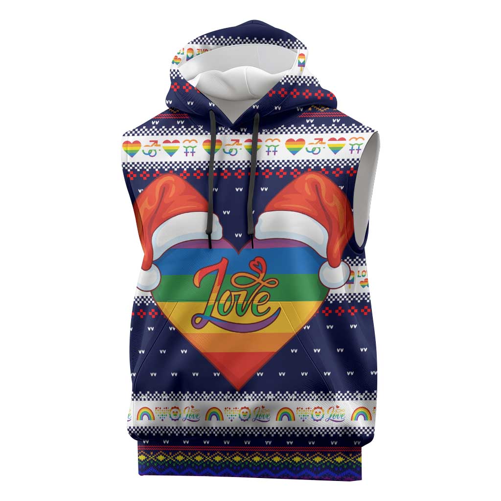 LGBT Heart Christmas Yall Christmas Sleeveless Hoodie Xmas Holiday Patterns - Wonder Print Shop