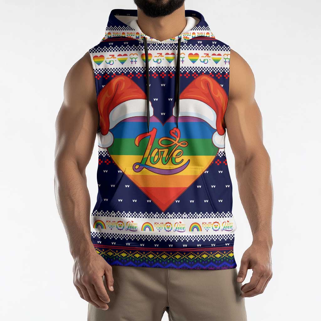 LGBT Heart Christmas Yall Christmas Sleeveless Hoodie Xmas Holiday Patterns - Wonder Print Shop
