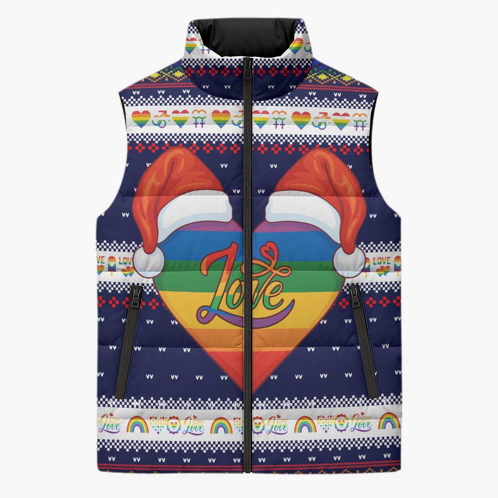 LGBT Heart Christmas Yall Christmas Sleeveless Puffer Jacket Xmas Holiday Patterns - Wonder Print Shop