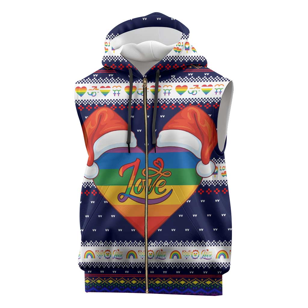 LGBT Heart Christmas Yall Christmas Sleeveless Zip Hoodie Xmas Holiday Patterns - Wonder Print Shop