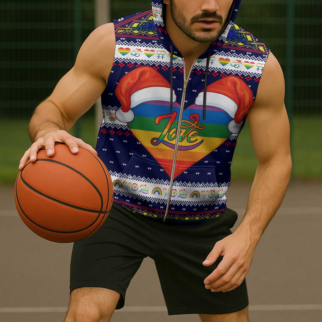 LGBT Heart Christmas Yall Christmas Sleeveless Zip Hoodie Xmas Holiday Patterns - Wonder Print Shop