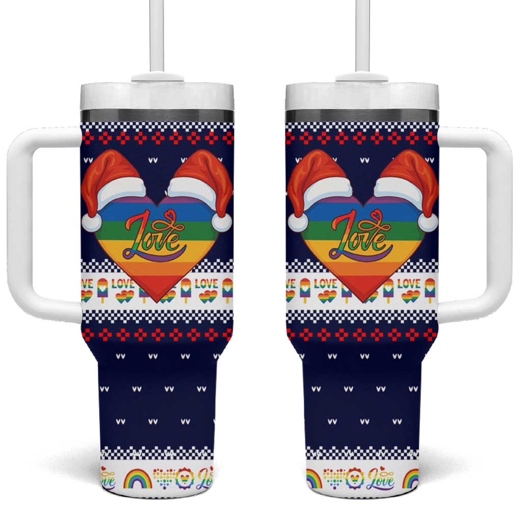 LGBT Heart Christmas Yall Christmas Tumbler With Handle Xmas Holiday Patterns - Wonder Print Shop