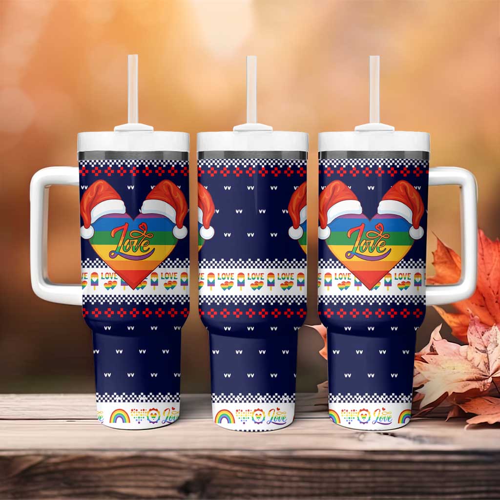 LGBT Heart Christmas Yall Christmas Tumbler With Handle Xmas Holiday Patterns - Wonder Print Shop