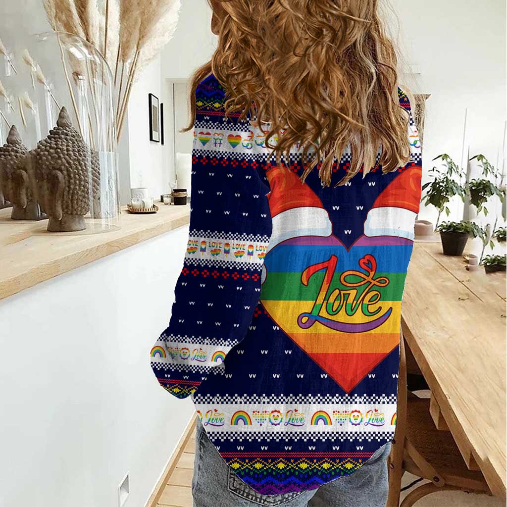 LGBT Heart Christmas Yall Christmas Women Casual Shirt Xmas Holiday Patterns - Wonder Print Shop