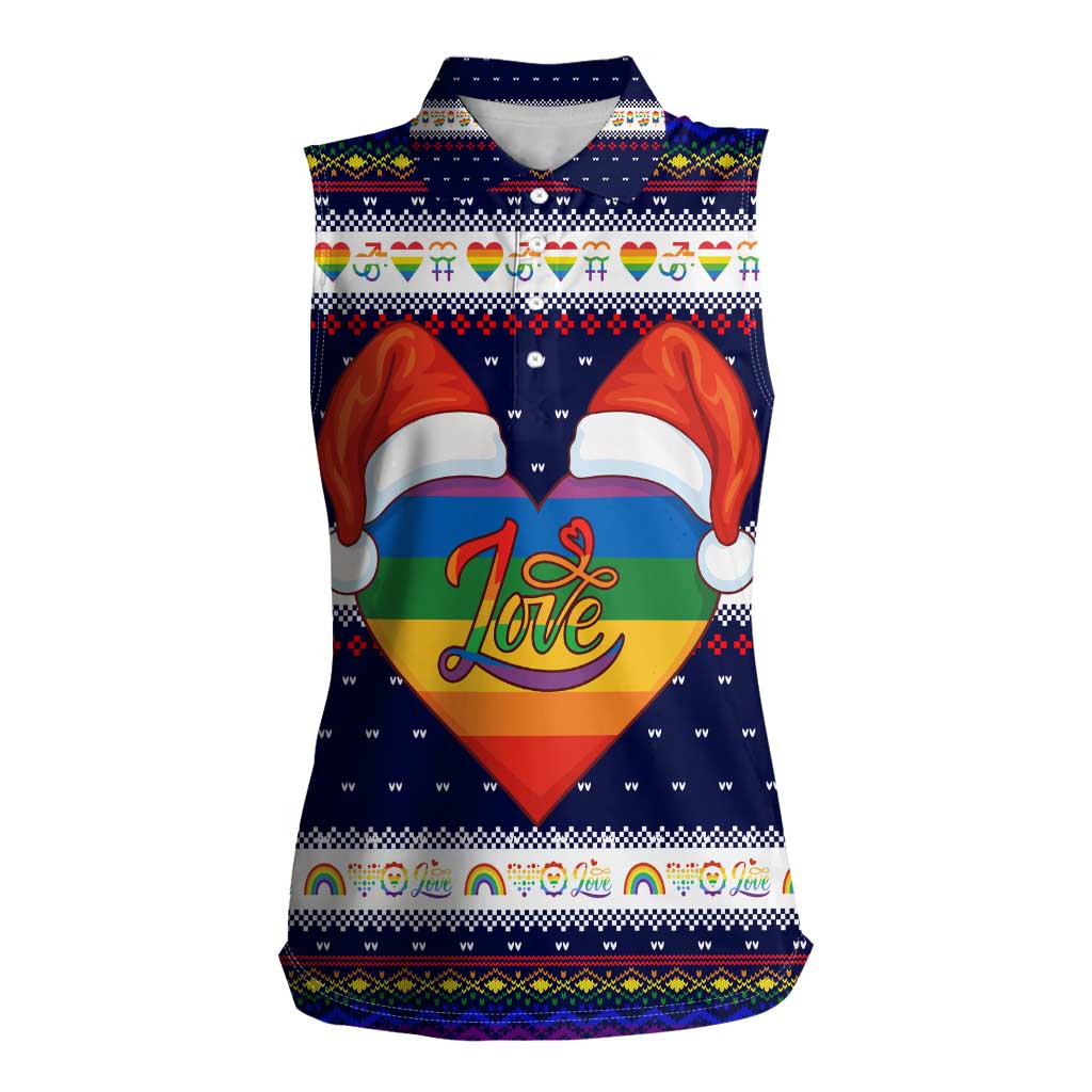 LGBT Heart Christmas Yall Christmas Women Sleeveless Polo Shirt Xmas Holiday Patterns - Wonder Print Shop