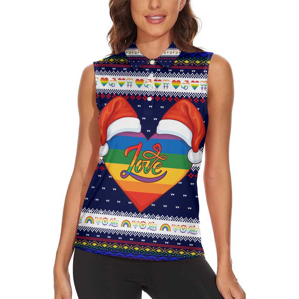 LGBT Heart Christmas Yall Christmas Women Sleeveless Polo Shirt Xmas Holiday Patterns - Wonder Print Shop