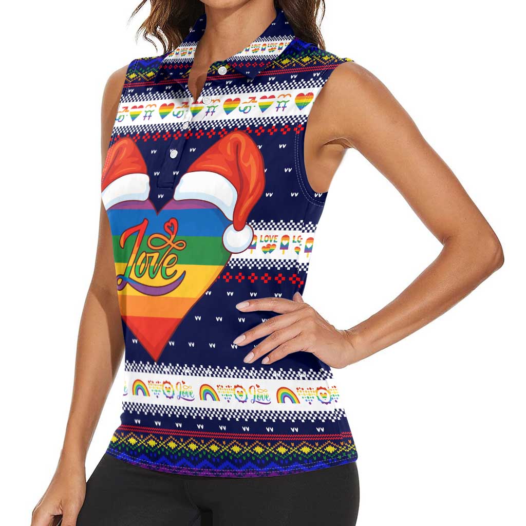 LGBT Heart Christmas Yall Christmas Women Sleeveless Polo Shirt Xmas Holiday Patterns - Wonder Print Shop