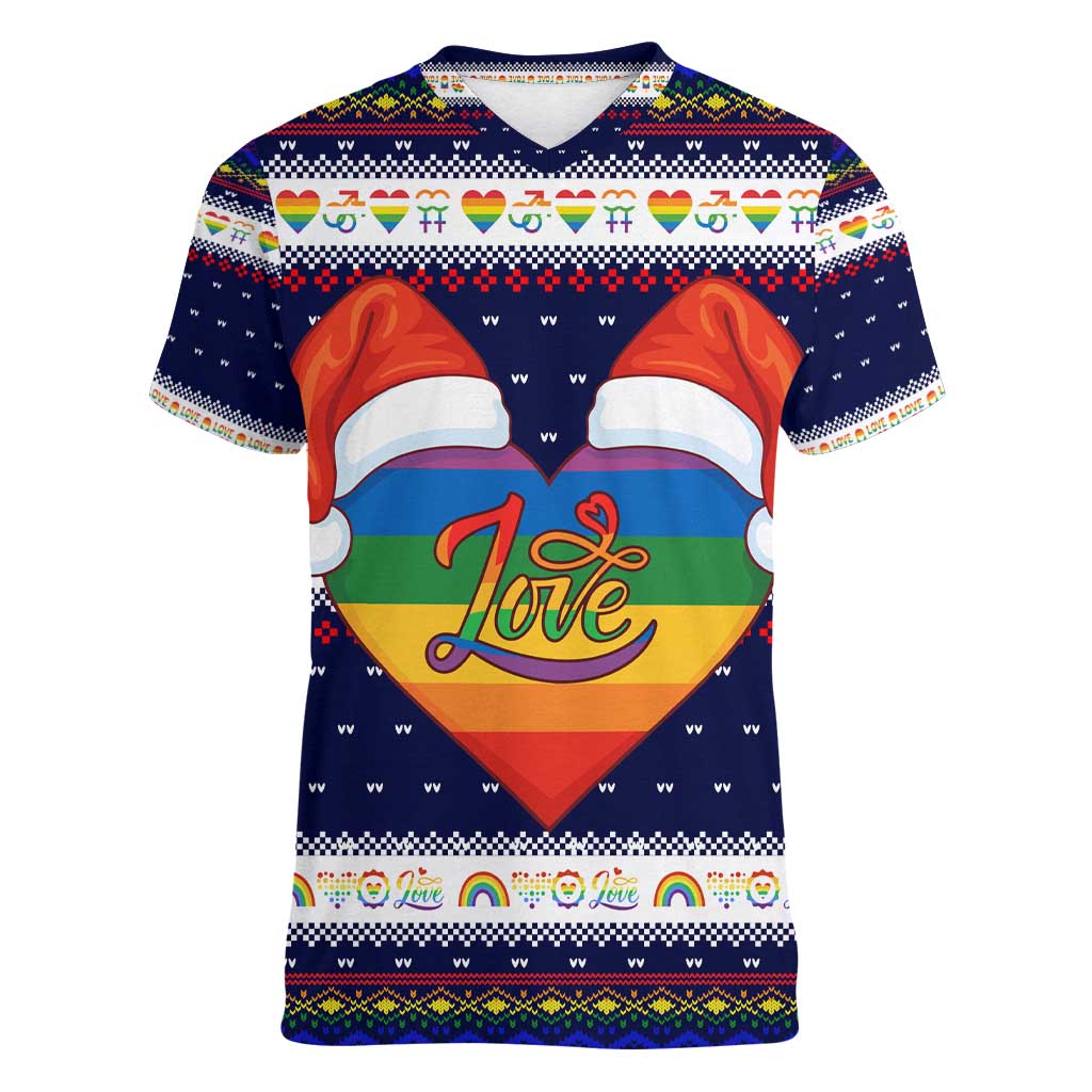 LGBT Heart Christmas Yall Christmas Women V-Neck T-Shirt Xmas Holiday Patterns - Wonder Print Shop