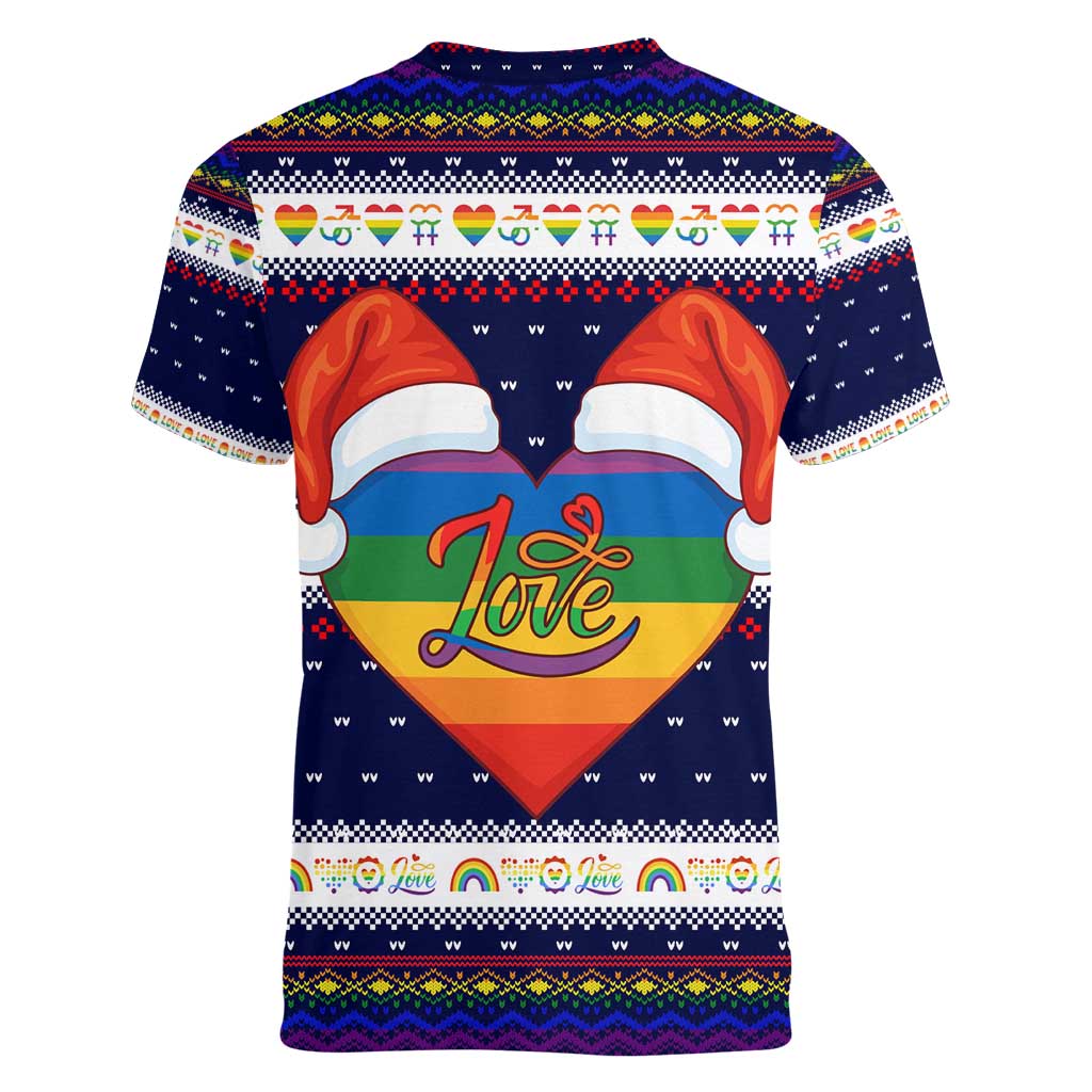 LGBT Heart Christmas Yall Christmas Women V-Neck T-Shirt Xmas Holiday Patterns - Wonder Print Shop