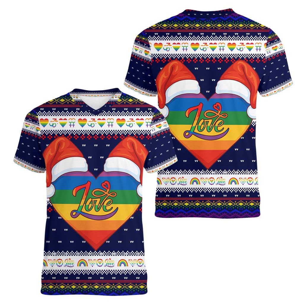 LGBT Heart Christmas Yall Christmas Women V-Neck T-Shirt Xmas Holiday Patterns - Wonder Print Shop