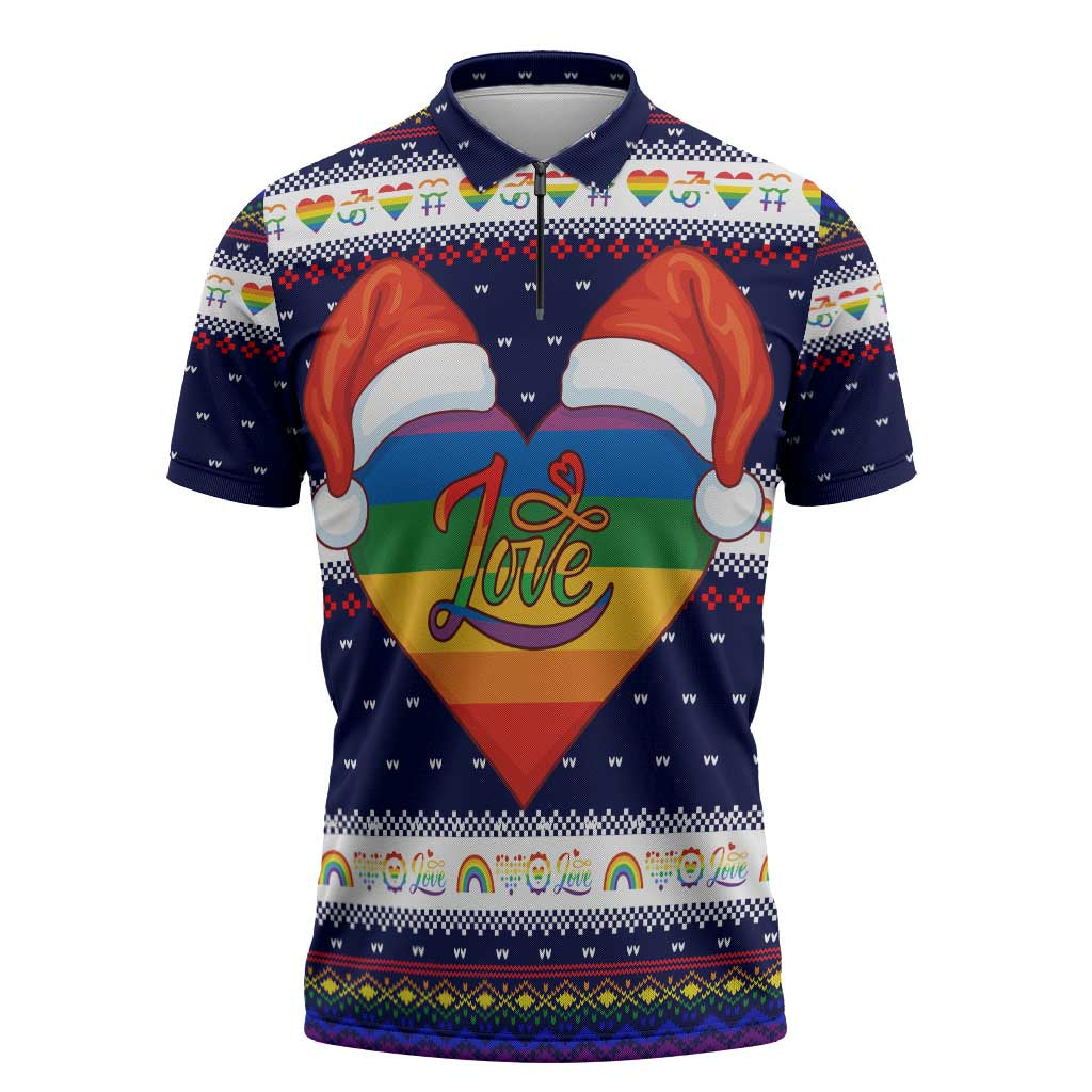 LGBT Heart Christmas Yall Christmas Zipper Polo Shirt Xmas Holiday Patterns - Wonder Print Shop