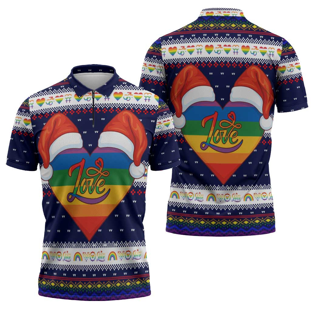 LGBT Heart Christmas Yall Christmas Zipper Polo Shirt Xmas Holiday Patterns - Wonder Print Shop