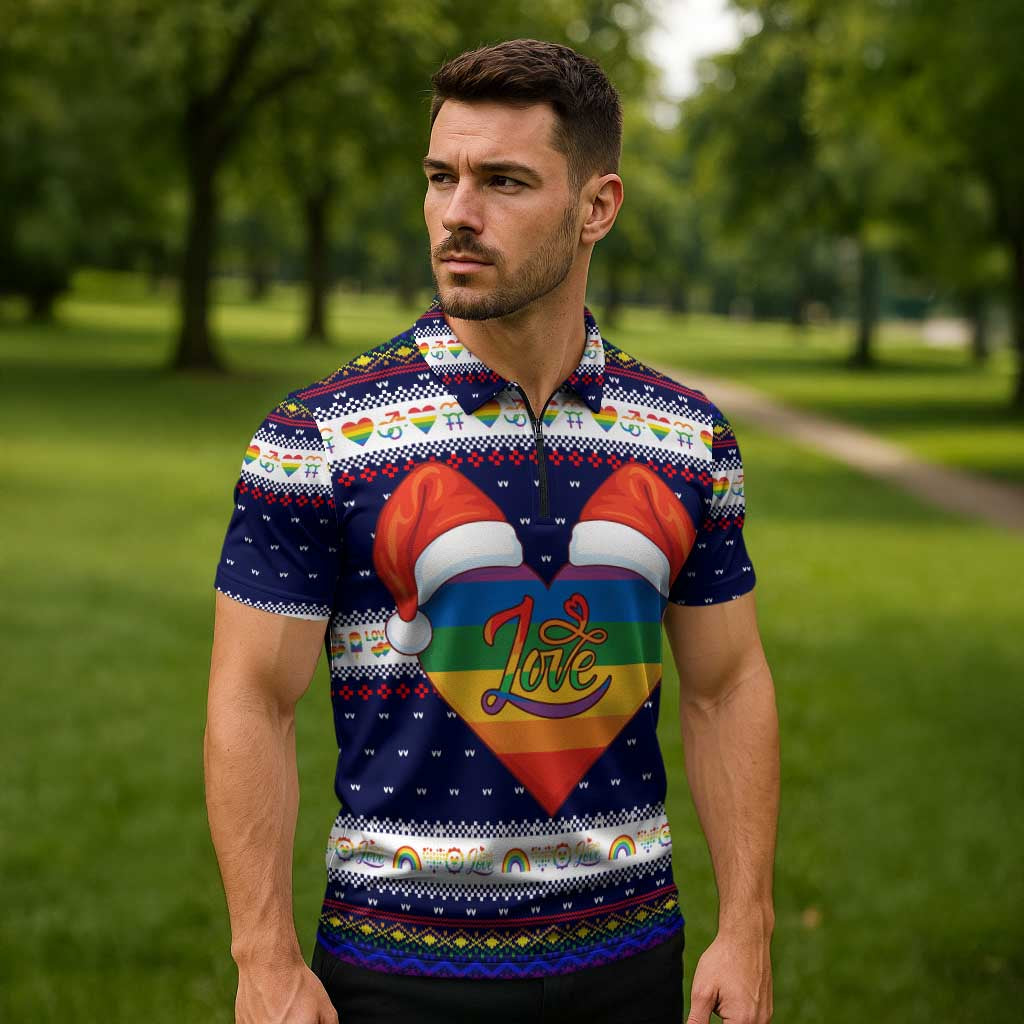 LGBT Heart Christmas Yall Christmas Zipper Polo Shirt Xmas Holiday Patterns - Wonder Print Shop