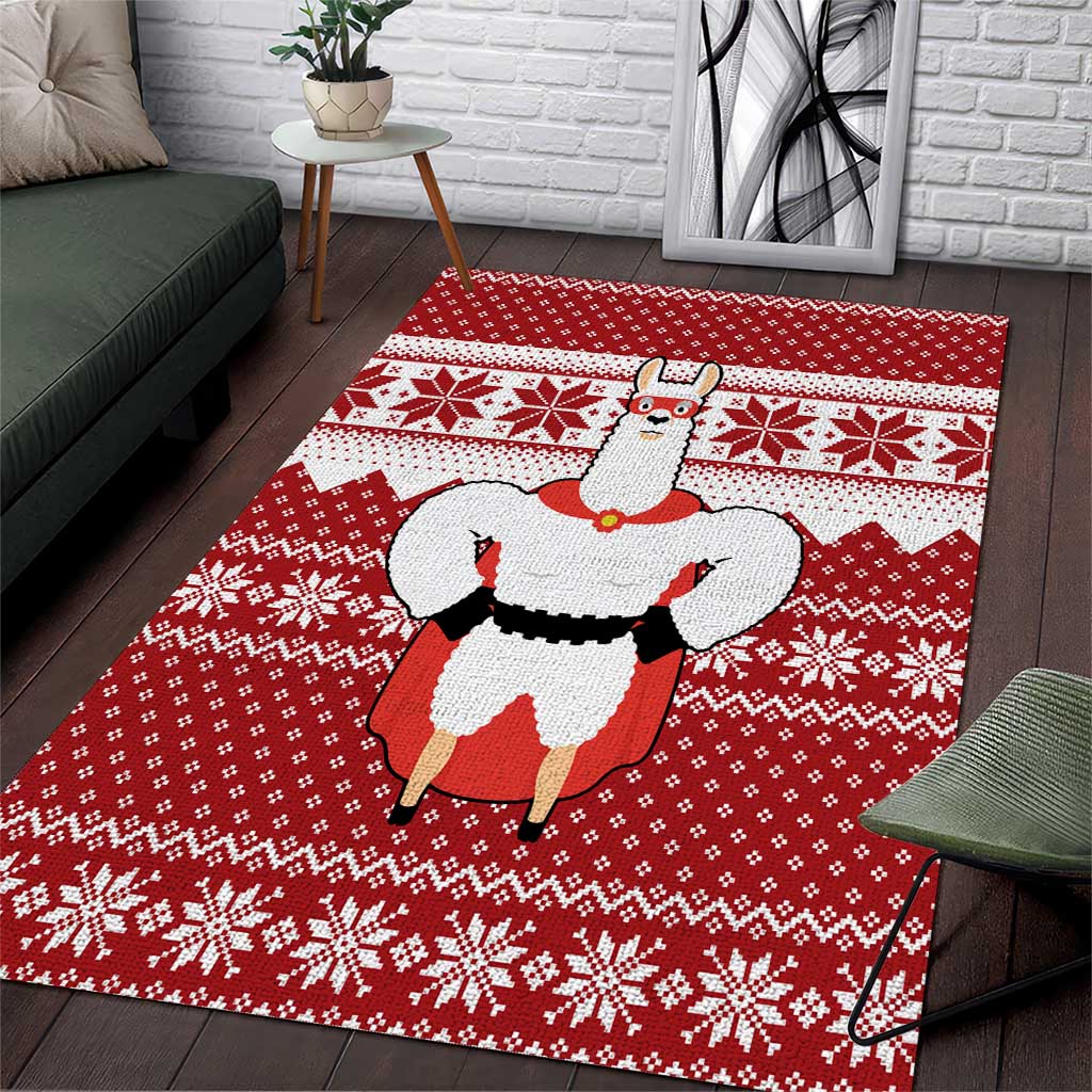 Llama Superhero Christmas Area Rug Xmas Holiday Patterns - Wonder Print Shop