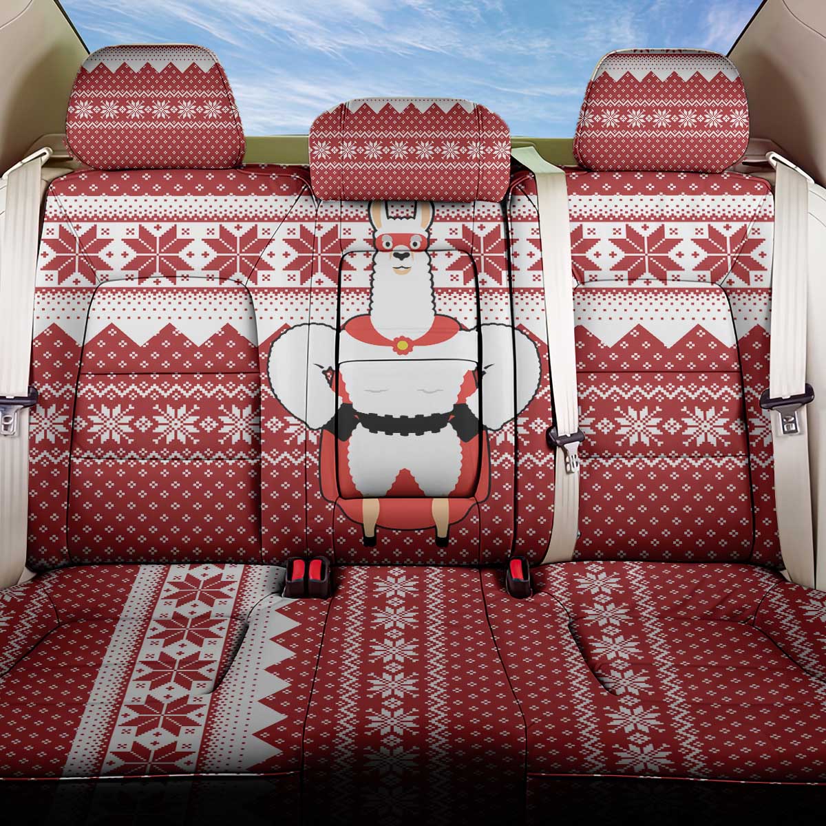 Llama Superhero Christmas Back Car Seat Cover Xmas Holiday Patterns - Wonder Print Shop