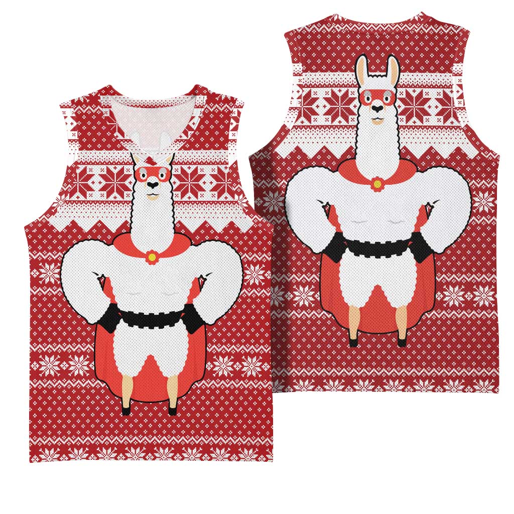 Llama Superhero Christmas Basketball Jersey Xmas Holiday Patterns - Wonder Print Shop