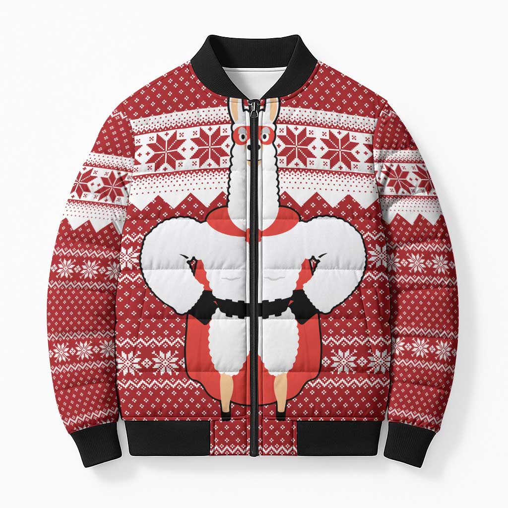 Llama Superhero Christmas Bomber Puffer Jacket Xmas Holiday Patterns - Wonder Print Shop