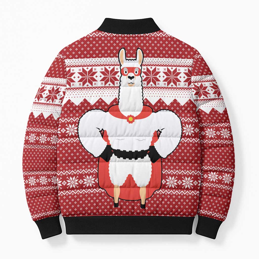 Llama Superhero Christmas Bomber Puffer Jacket Xmas Holiday Patterns - Wonder Print Shop