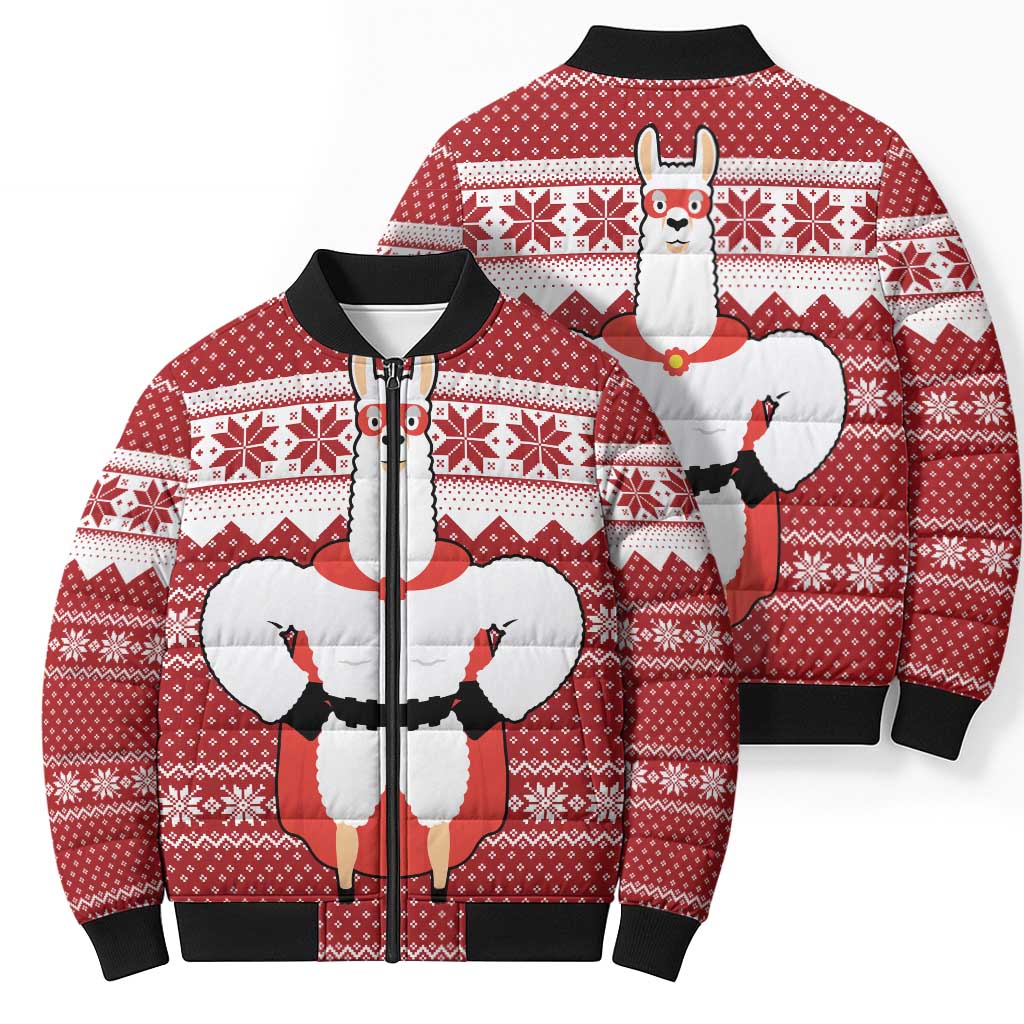 Llama Superhero Christmas Bomber Puffer Jacket Xmas Holiday Patterns - Wonder Print Shop