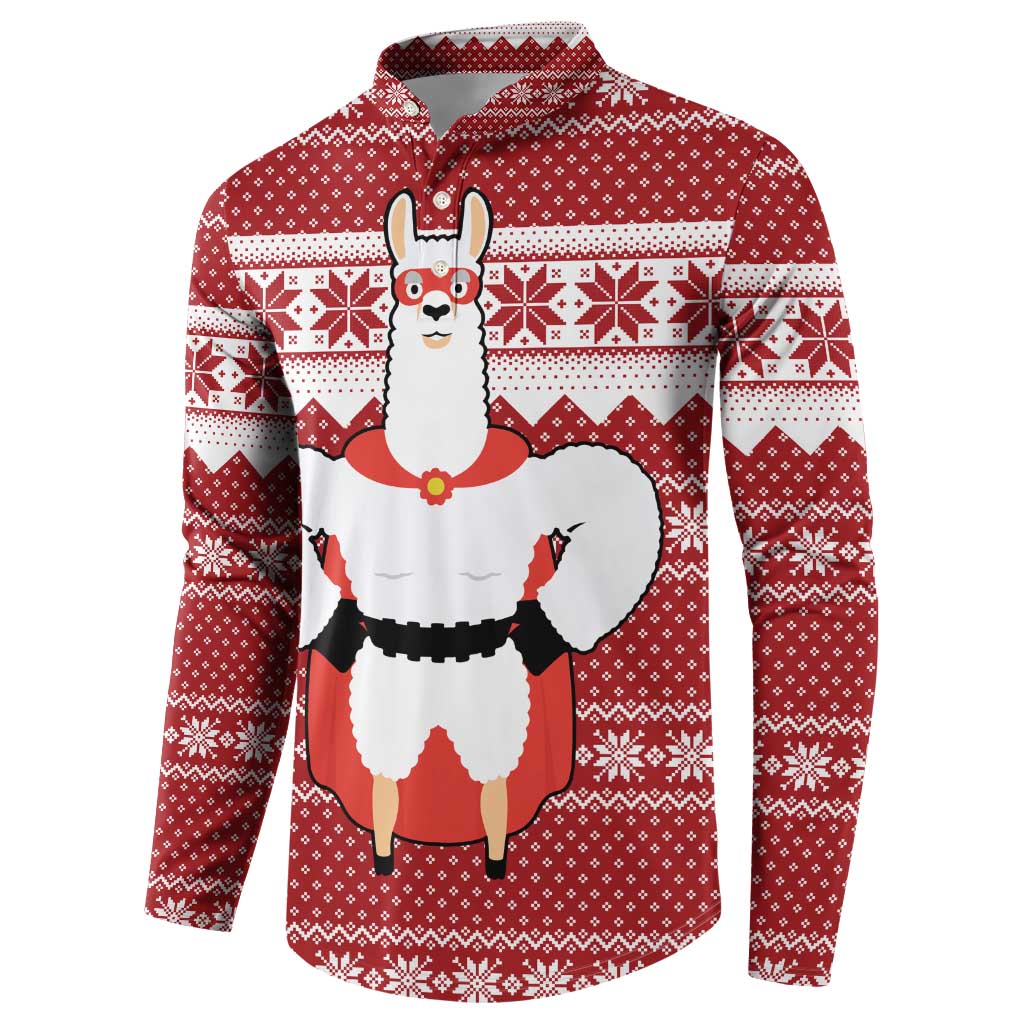 Llama Superhero Christmas Button Sweatshirt Xmas Holiday Patterns - Wonder Print Shop