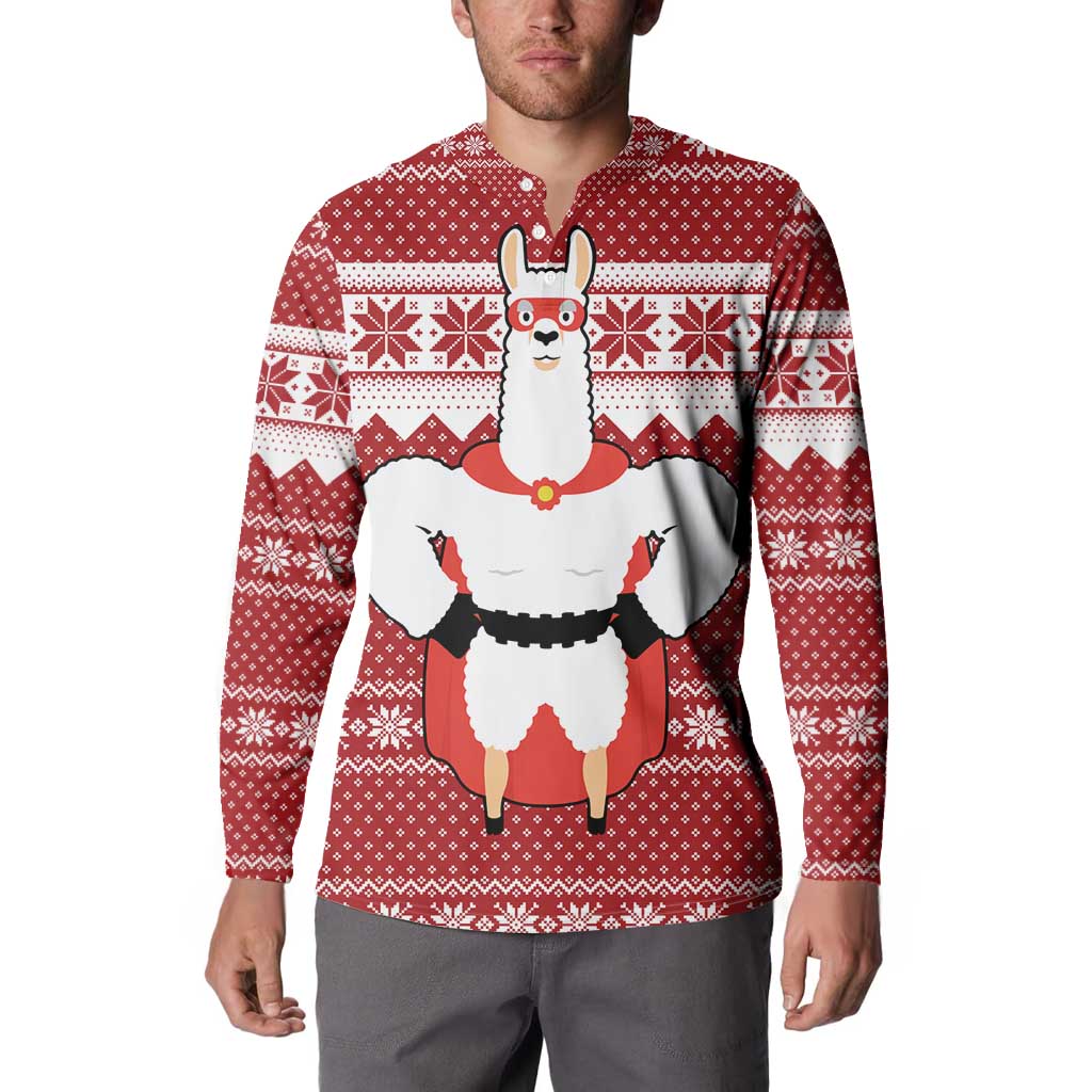 Llama Superhero Christmas Button Sweatshirt Xmas Holiday Patterns - Wonder Print Shop