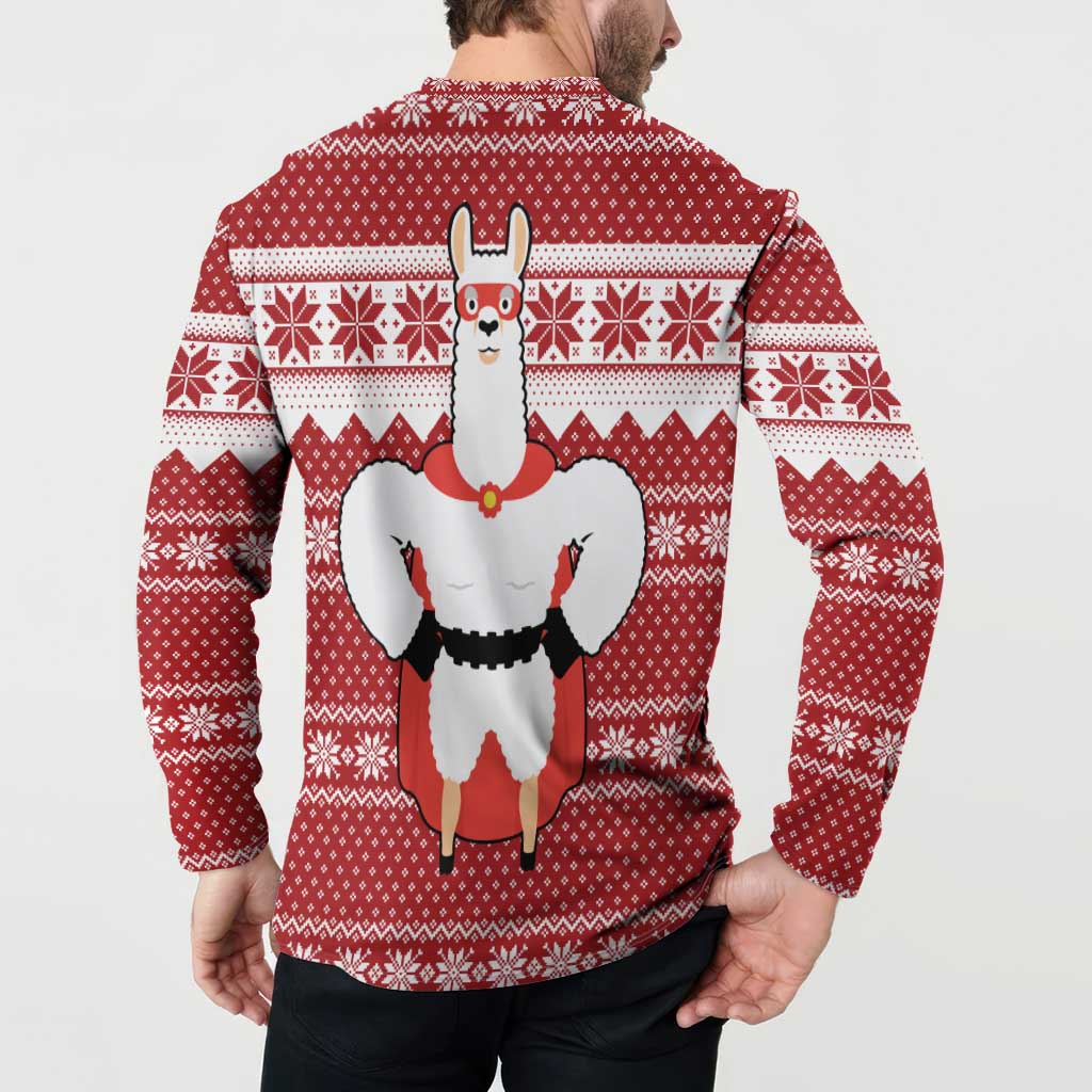 Llama Superhero Christmas Button Sweatshirt Xmas Holiday Patterns - Wonder Print Shop
