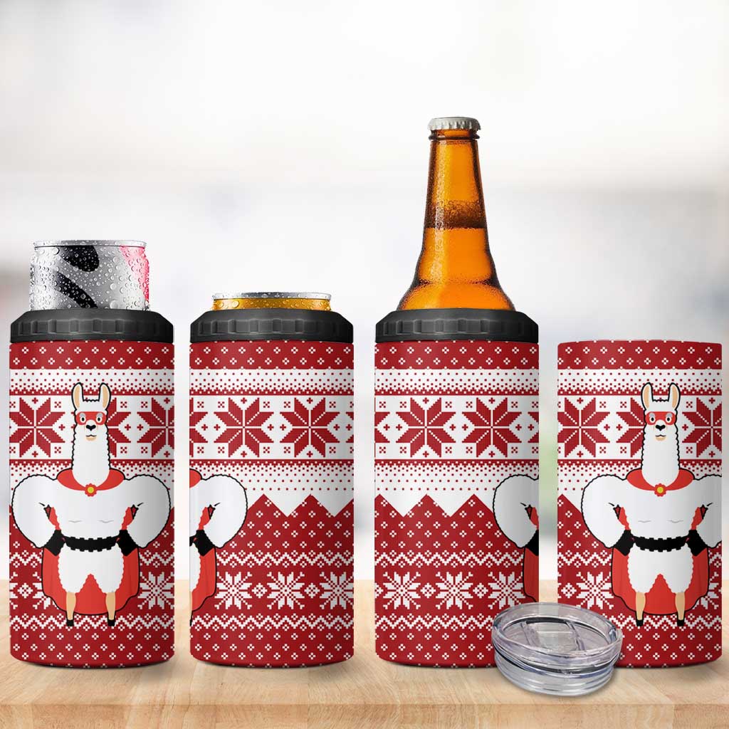 Llama Superhero Christmas 4 in 1 Can Cooler Tumbler Xmas Holiday Patterns - Wonder Print Shop