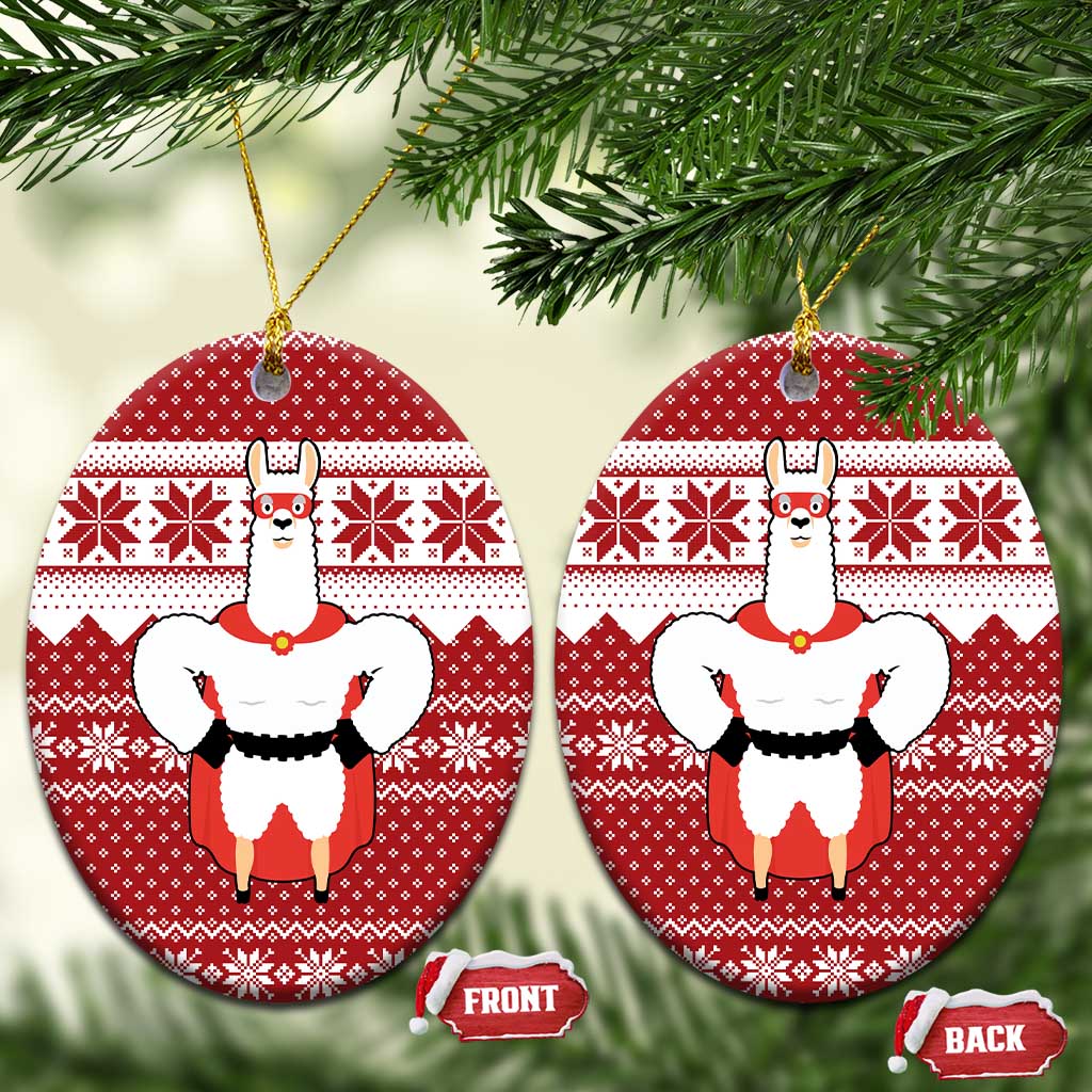 Llama Superhero Christmas Ceramic Ornament Xmas Holiday Patterns - Wonder Print Shop