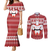 Llama Superhero Christmas Couples Matching Mermaid Dress and Long Sleeve Button Shirt Xmas Holiday Patterns - Wonder Print Shop