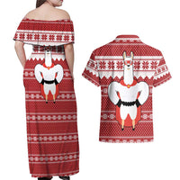 Llama Superhero Christmas Couples Matching Off Shoulder Maxi Dress and Hawaiian Shirt Xmas Holiday Patterns - Wonder Print Shop
