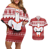 Llama Superhero Christmas Couples Matching Off Shoulder Short Dress and Hawaiian Shirt Xmas Holiday Patterns - Wonder Print Shop