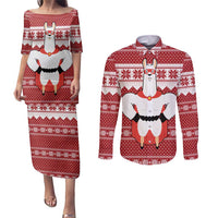 Llama Superhero Christmas Couples Matching Puletasi and Long Sleeve Button Shirt Xmas Holiday Patterns - Wonder Print Shop