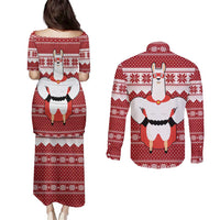 Llama Superhero Christmas Couples Matching Puletasi and Long Sleeve Button Shirt Xmas Holiday Patterns - Wonder Print Shop