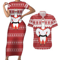 Llama Superhero Christmas Couples Matching Short Sleeve Bodycon Dress and Hawaiian Shirt Xmas Holiday Patterns - Wonder Print Shop