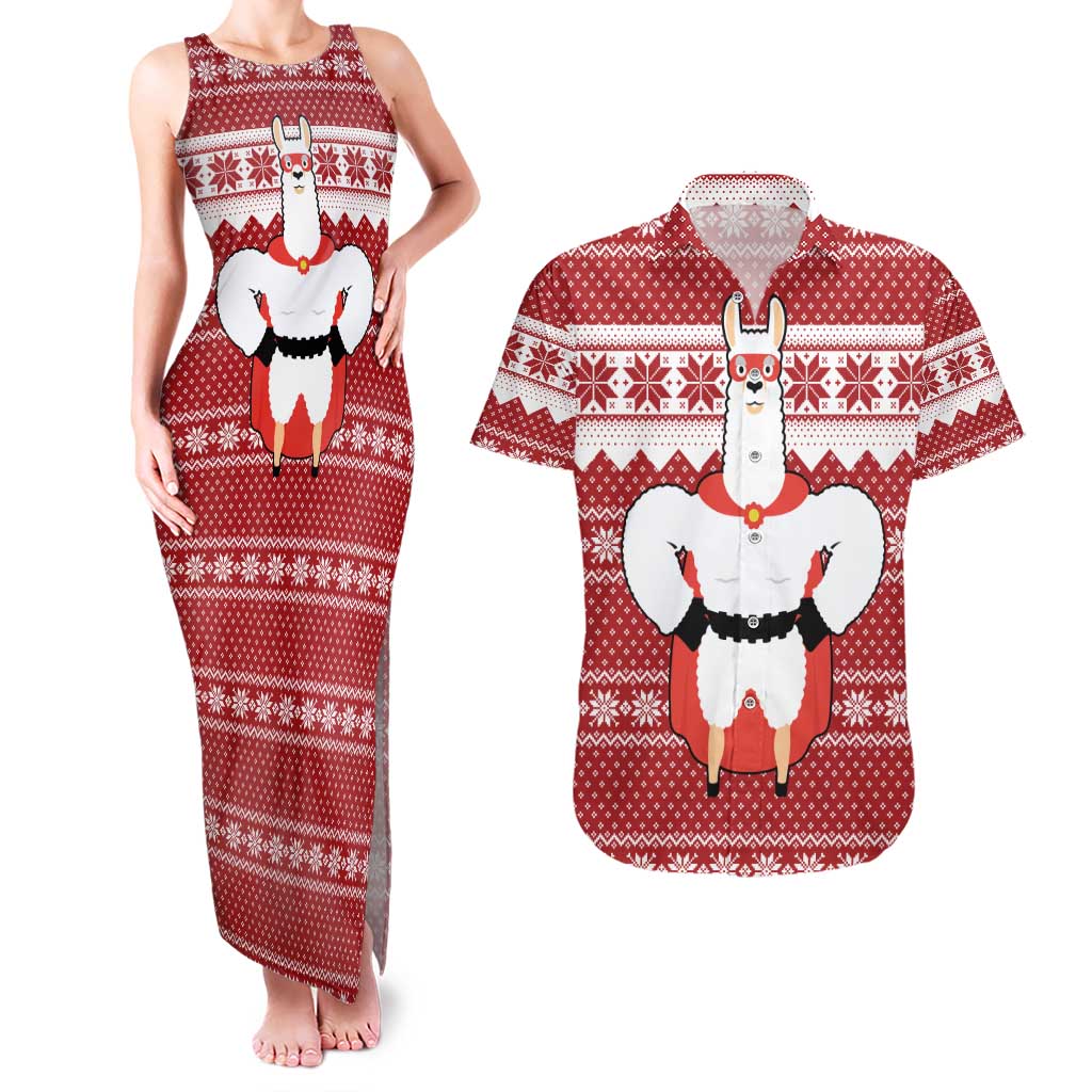 Llama Superhero Christmas Couples Matching Tank Maxi Dress and Hawaiian Shirt Xmas Holiday Patterns - Wonder Print Shop