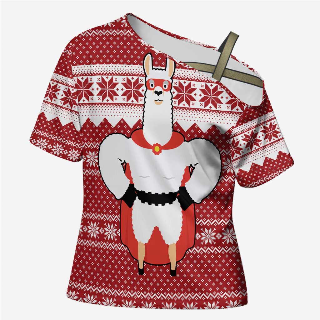 Llama Superhero Christmas Cross Shoulder Shirt Xmas Holiday Patterns - Wonder Print Shop