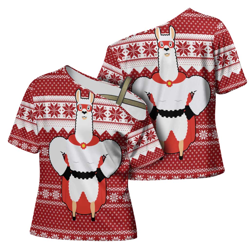 Llama Superhero Christmas Cross Shoulder Shirt Xmas Holiday Patterns - Wonder Print Shop