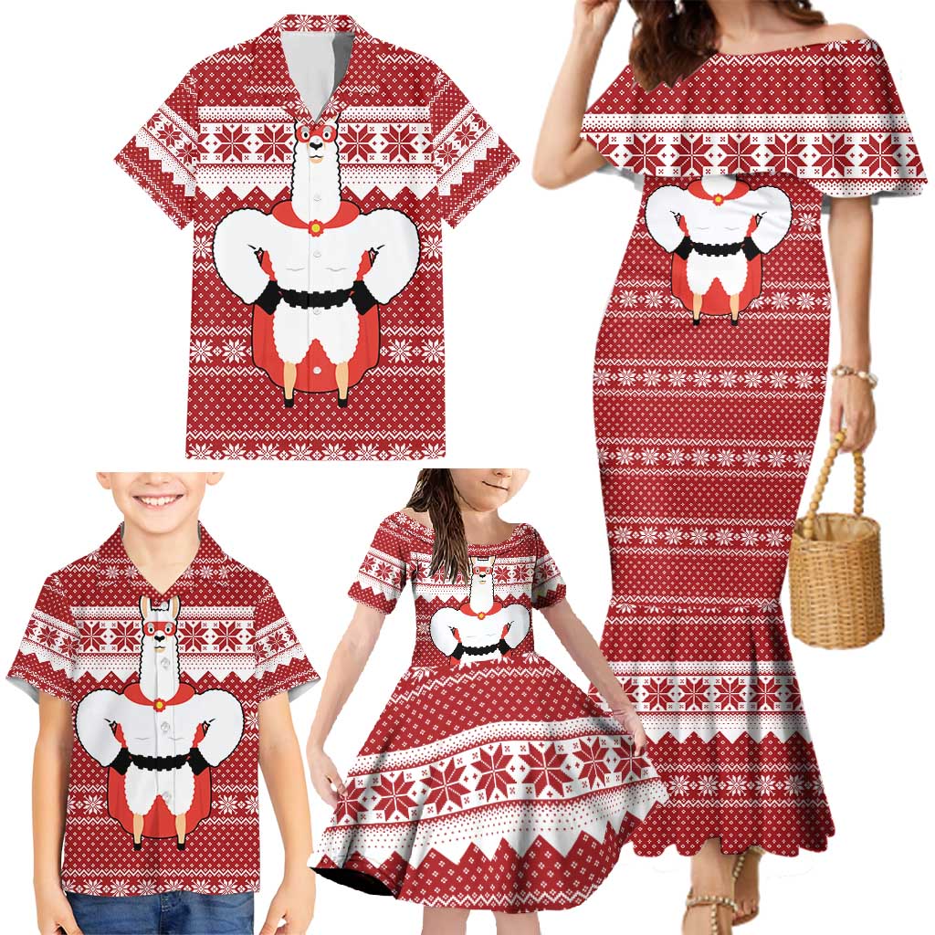 Llama Superhero Christmas Family Matching Mermaid Dress and Hawaiian Shirt Xmas Holiday Patterns - Wonder Print Shop