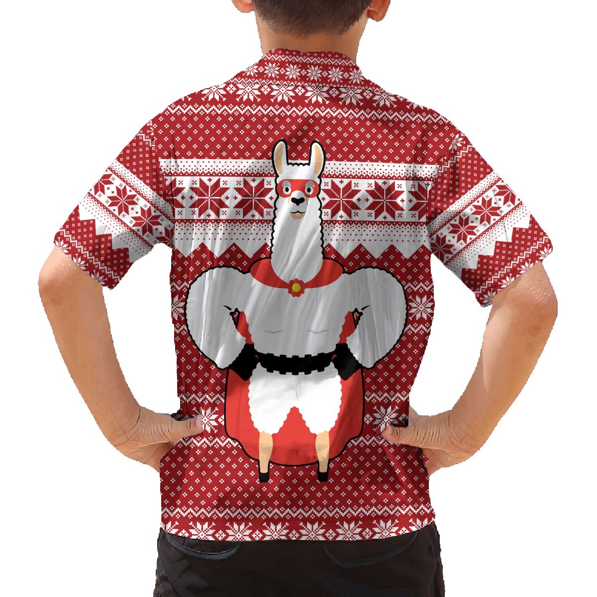 Llama Superhero Christmas Family Matching Off The Shoulder Long Sleeve Dress and Hawaiian Shirt Xmas Holiday Patterns - Wonder Print Shop